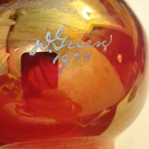 Westmoreland Ruby Glass Hand Painted Rose 6.25" Bud Vase Signed R. Green 1978 - Picture 4 of 6